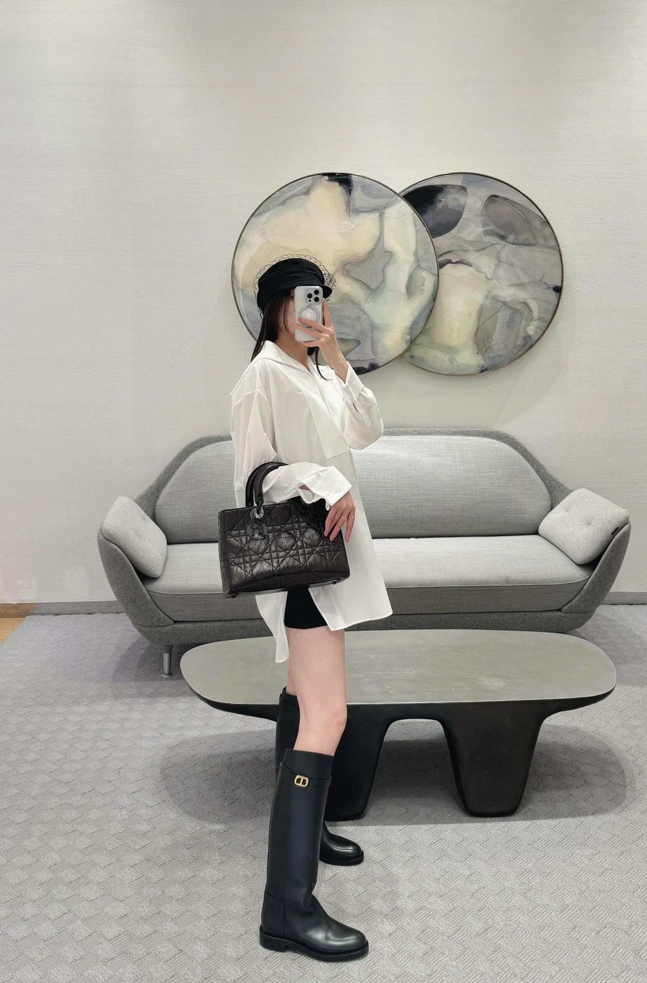 D style Minimalist white long-sleeved shirt dress