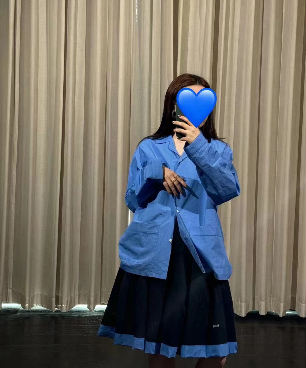 M style Embroidered Lettering Pocket Cotton Poplin Long Sleeve Shirt