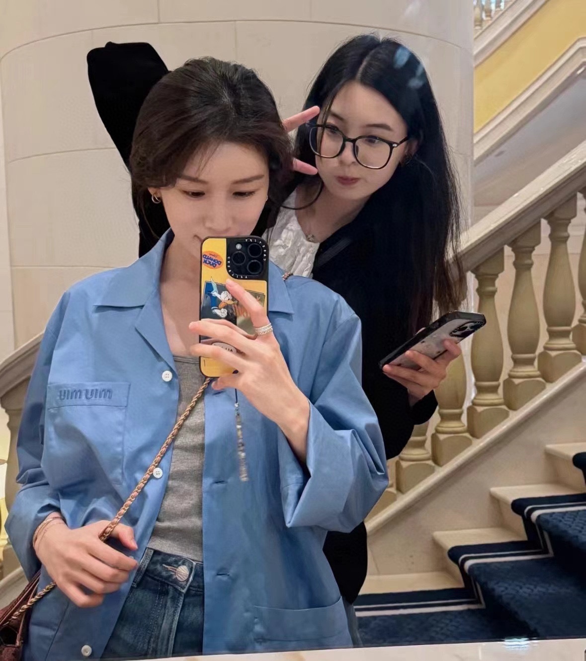 M style Embroidered Lettering Pocket Cotton Poplin Long Sleeve Shirt