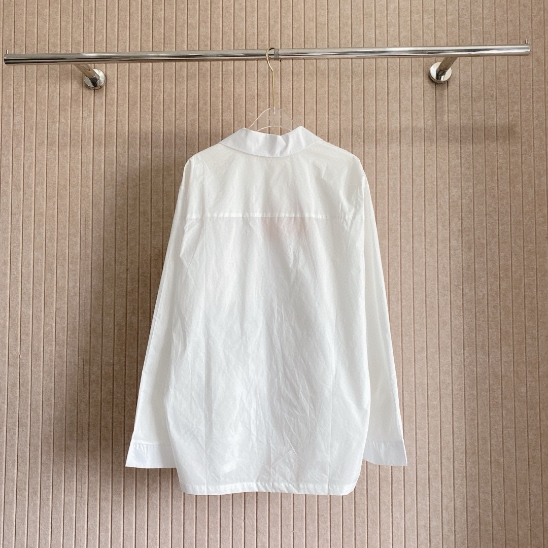 M style Embroidered Lettering Pocket Cotton Poplin Long Sleeve Shirt