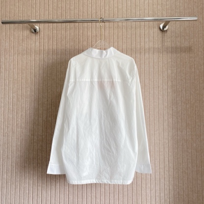 M style Embroidered Lettering Pocket Cotton Poplin Long Sleeve Shirt