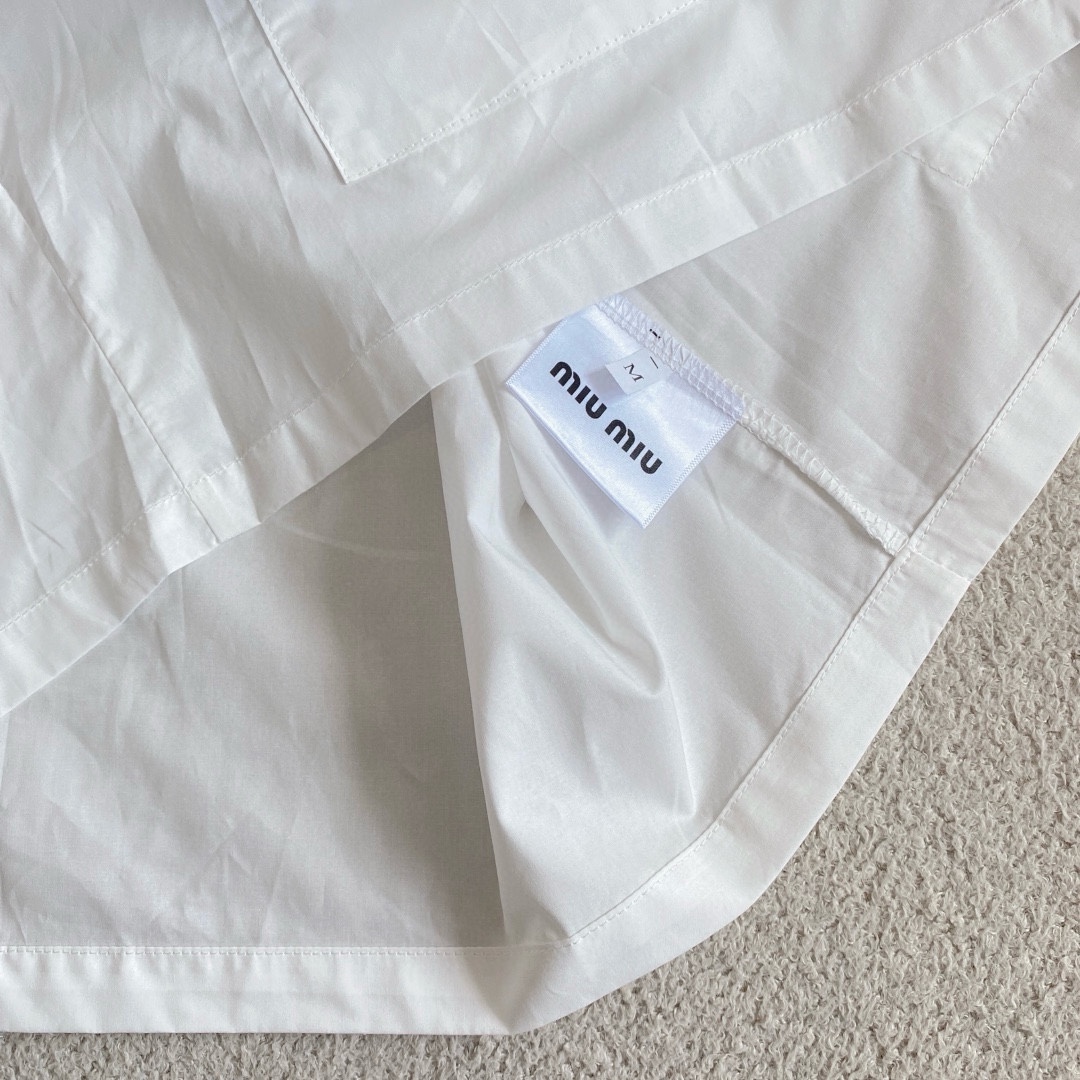 M style Embroidered Lettering Pocket Cotton Poplin Long Sleeve Shirt