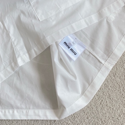 M style Embroidered Lettering Pocket Cotton Poplin Long Sleeve Shirt