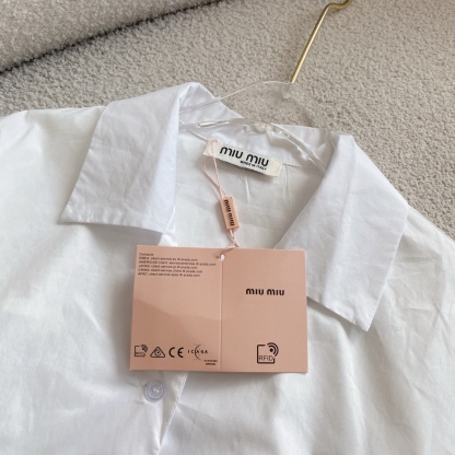 M style Embroidered Lettering Pocket Cotton Poplin Long Sleeve Shirt