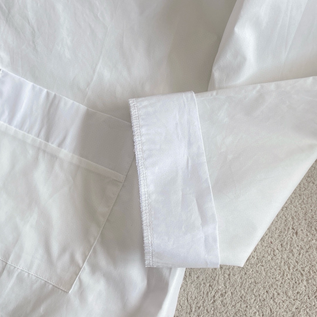 M style Embroidered Lettering Pocket Cotton Poplin Long Sleeve Shirt