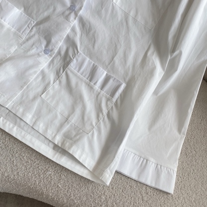 M style Embroidered Lettering Pocket Cotton Poplin Long Sleeve Shirt