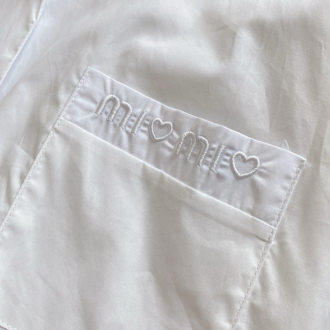 M style Embroidered Lettering Pocket Cotton Poplin Long Sleeve Shirt