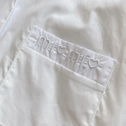 M style Embroidered Lettering Pocket Cotton Poplin Long Sleeve Shirt