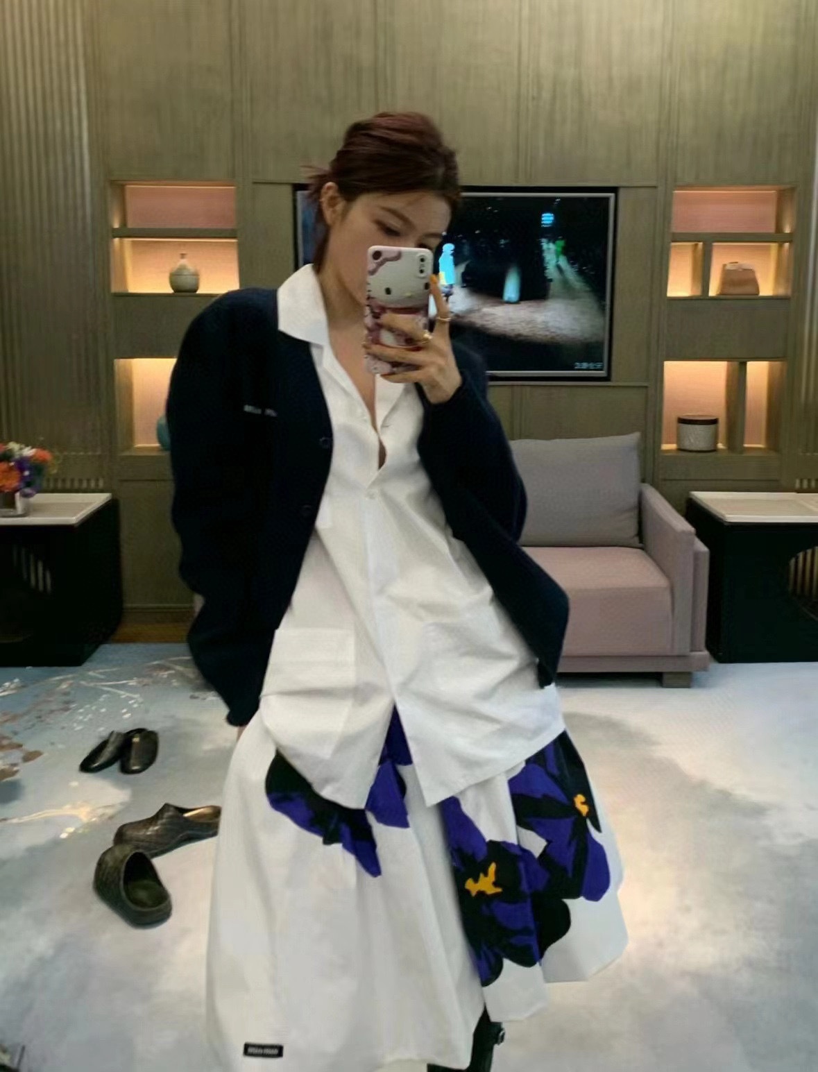 M style Embroidered Lettering Pocket Cotton Poplin Long Sleeve Shirt