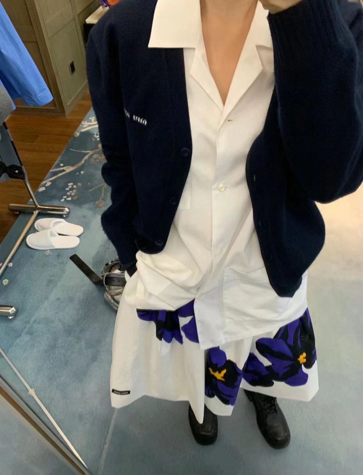 M style Embroidered Lettering Pocket Cotton Poplin Long Sleeve Shirt