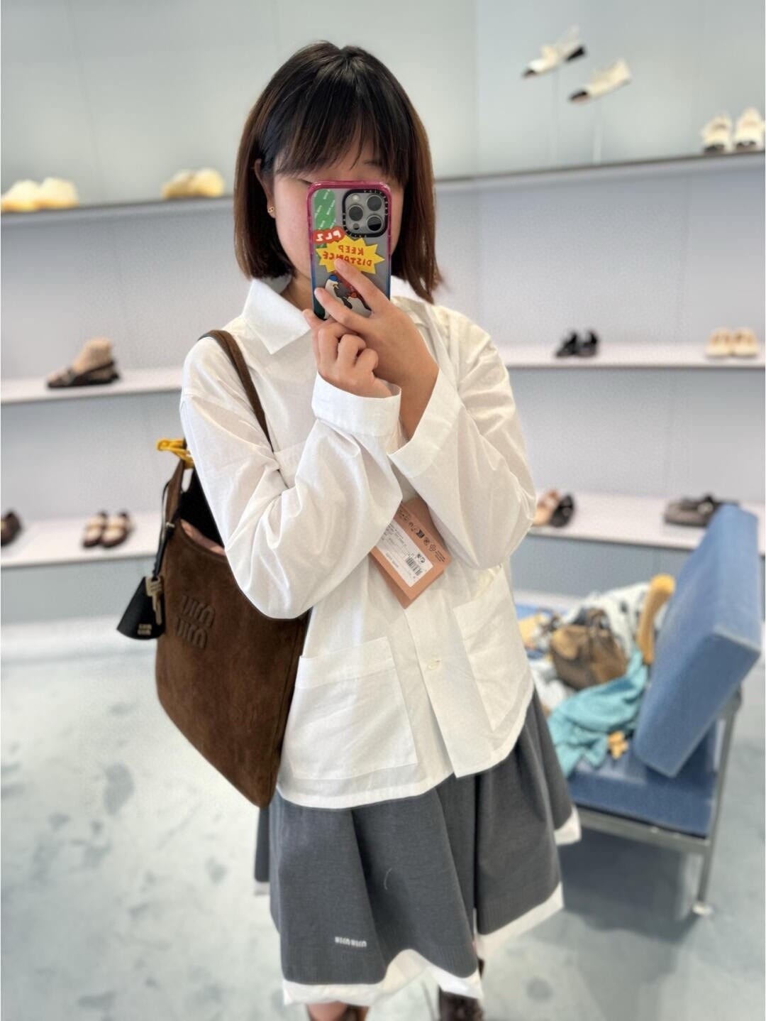 M style Embroidered Lettering Pocket Cotton Poplin Long Sleeve Shirt