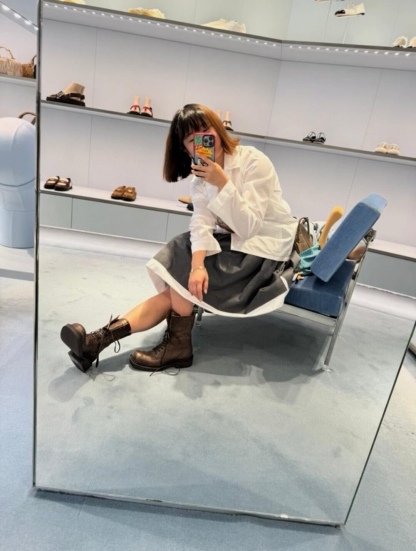 M style Embroidered Lettering Pocket Cotton Poplin Long Sleeve Shirt