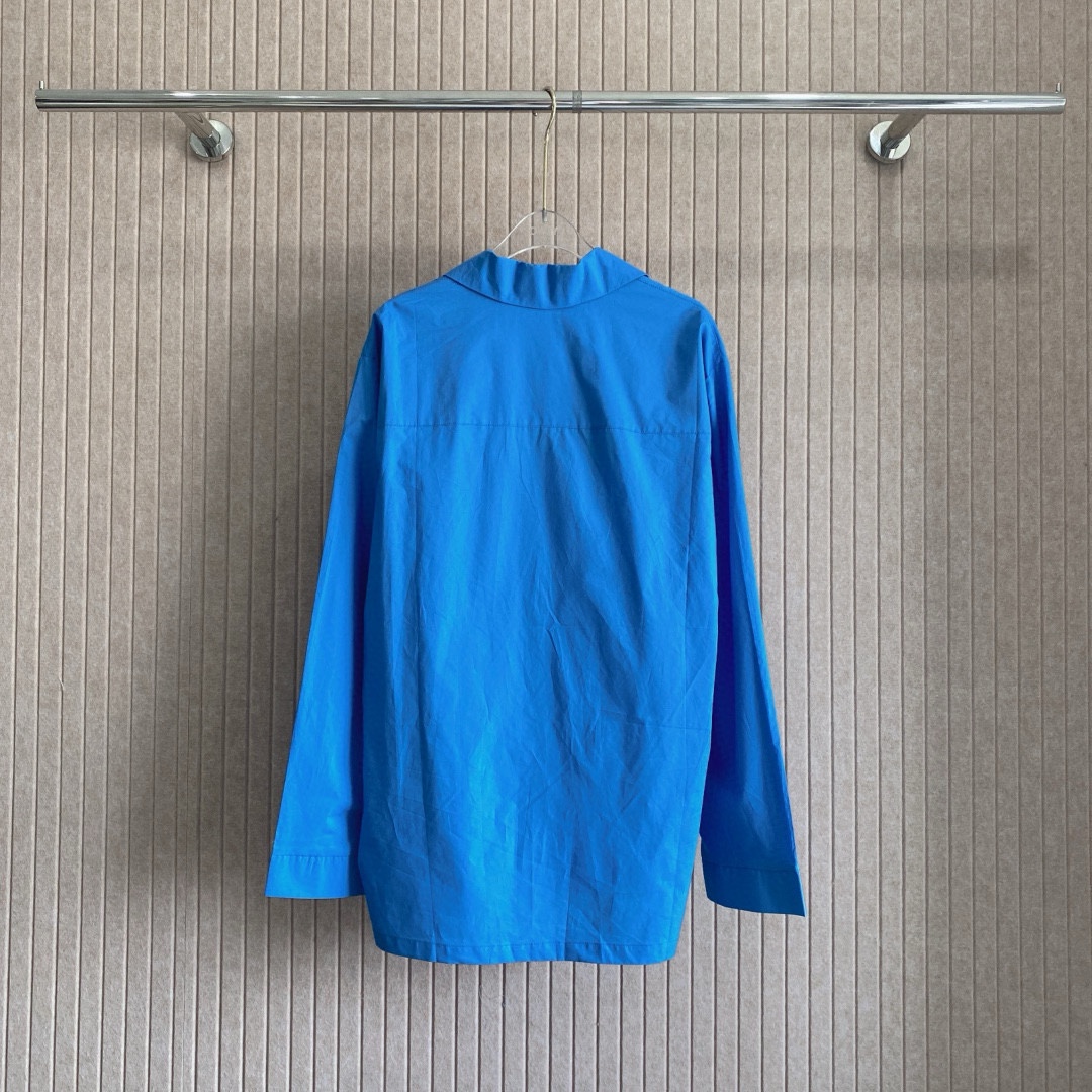 M style Embroidered Lettering Pocket Cotton Poplin Long Sleeve Shirt