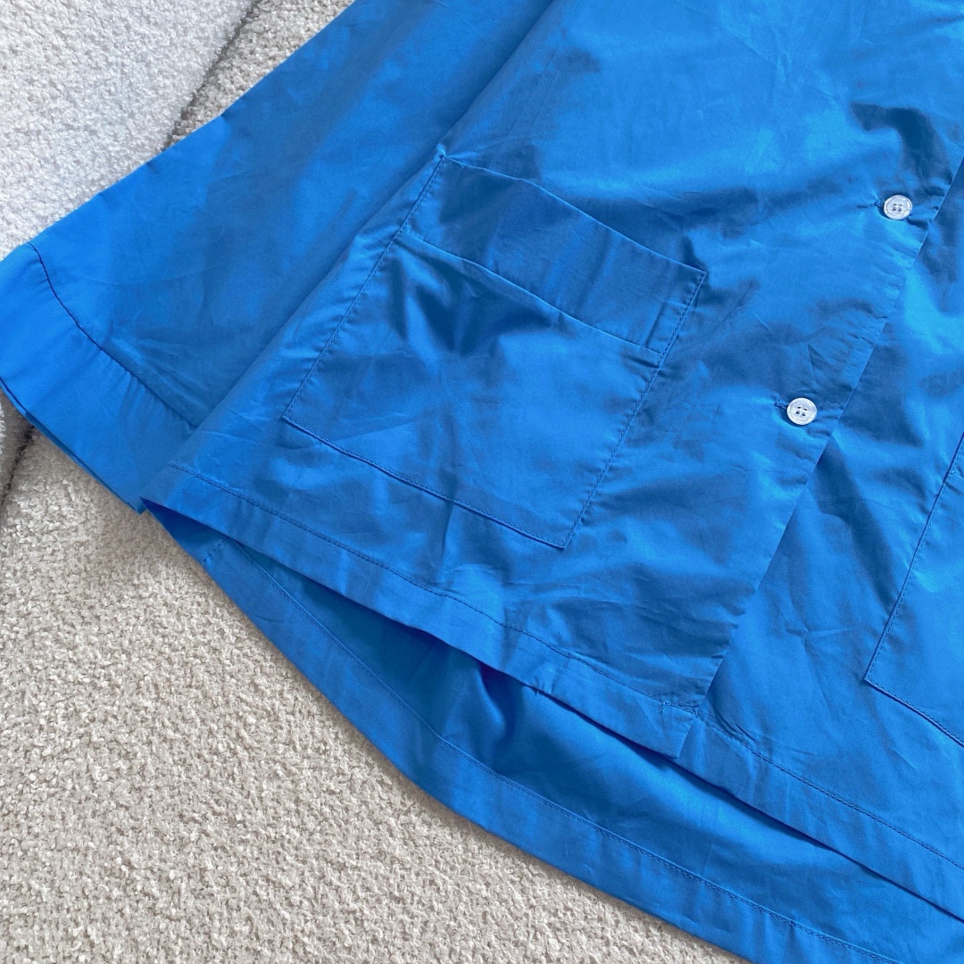 M style Embroidered Lettering Pocket Cotton Poplin Long Sleeve Shirt