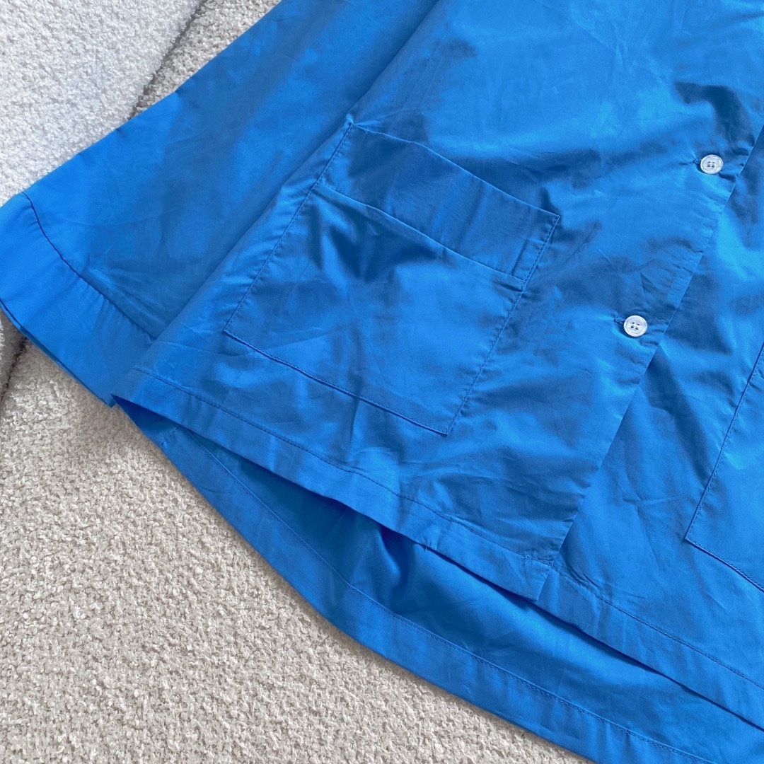 M style Embroidered Lettering Pocket Cotton Poplin Long Sleeve Shirt