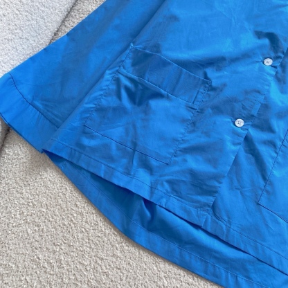 M style Embroidered Lettering Pocket Cotton Poplin Long Sleeve Shirt