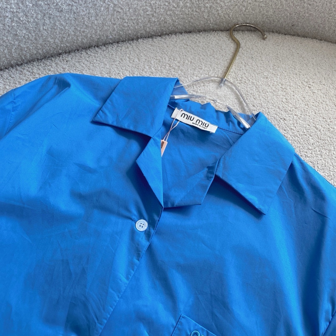 M style Embroidered Lettering Pocket Cotton Poplin Long Sleeve Shirt