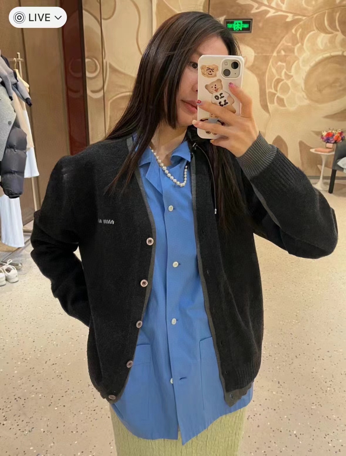 M style Embroidered Lettering Pocket Cotton Poplin Long Sleeve Shirt