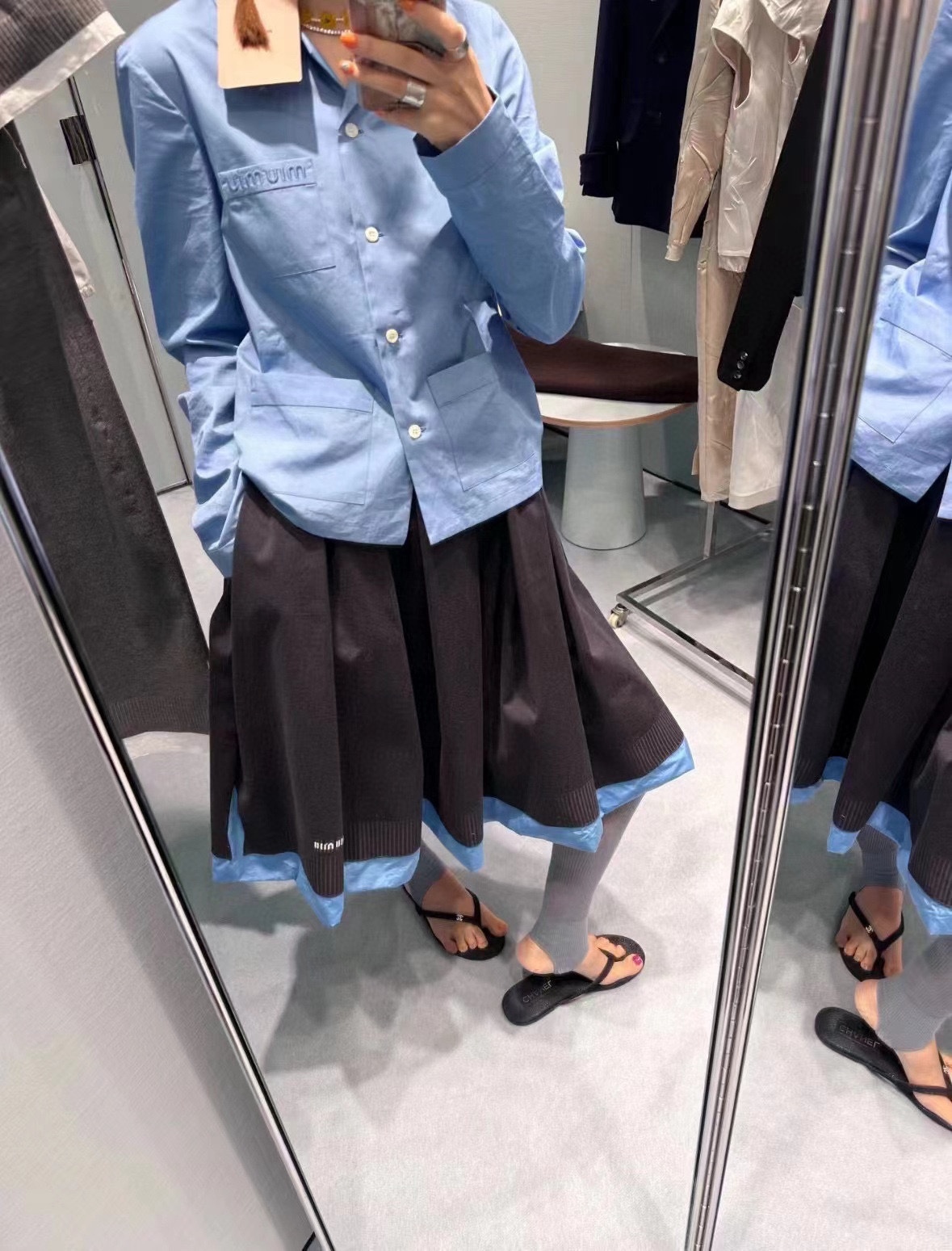 M style Embroidered Lettering Pocket Cotton Poplin Long Sleeve Shirt