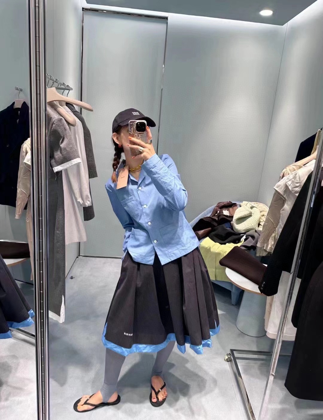 M style Embroidered Lettering Pocket Cotton Poplin Long Sleeve Shirt