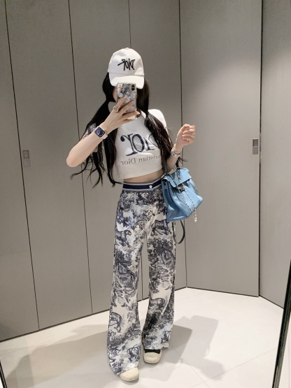 Short-sleeved high-waisted trousers suit