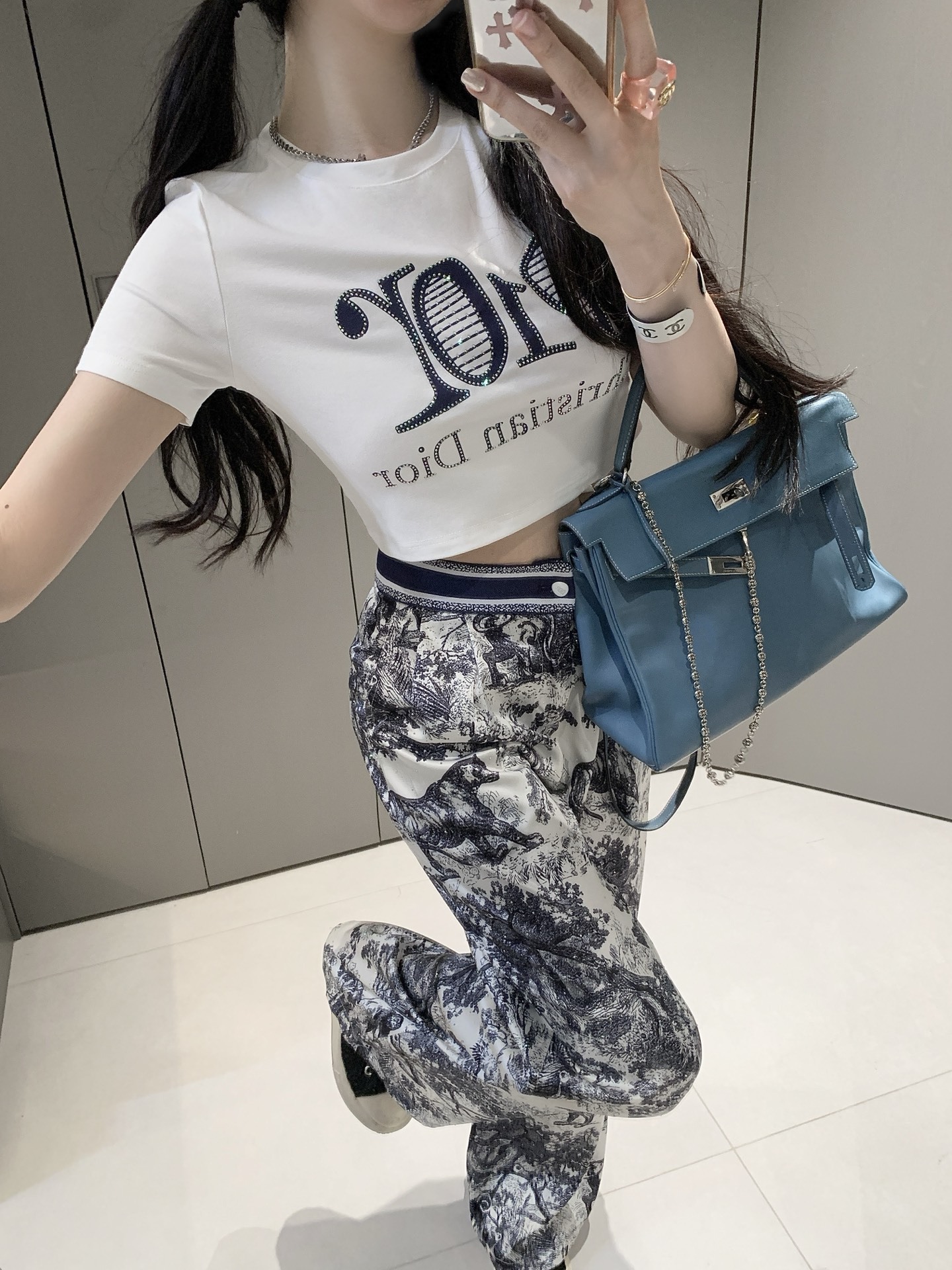 Short-sleeved high-waisted trousers suit