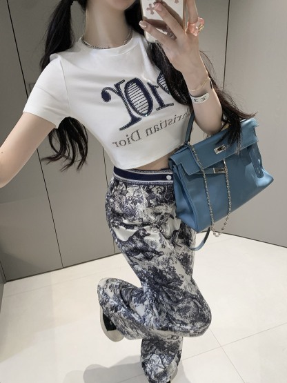 Short-sleeved high-waisted trousers suit