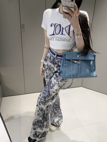 Short-sleeved high-waisted trousers suit