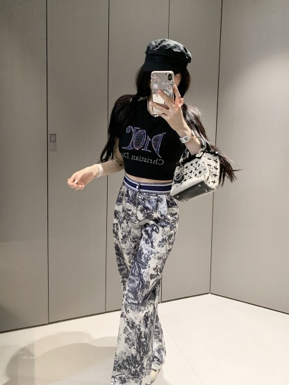 Short-sleeved high-waisted trousers suit