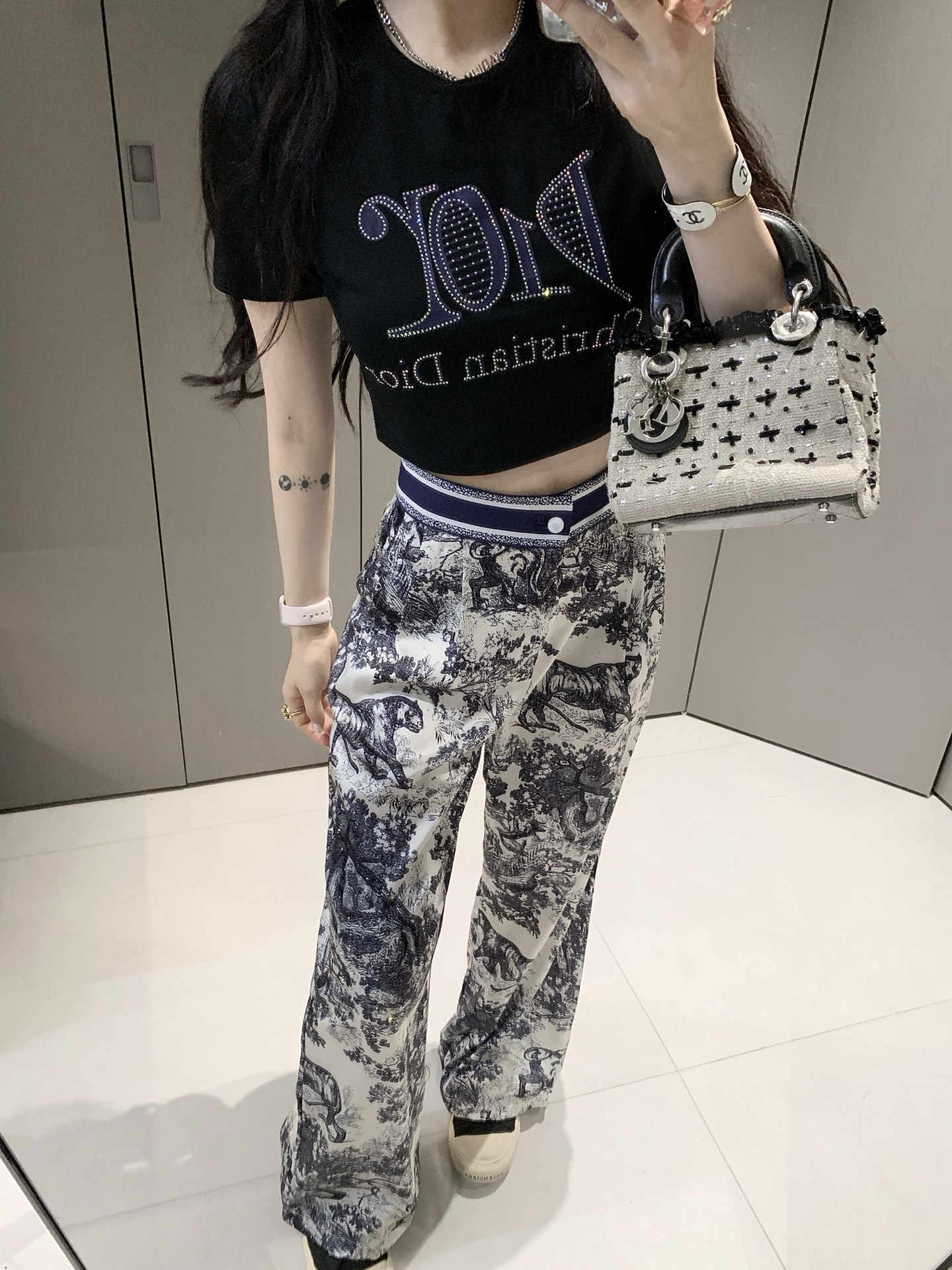 Short-sleeved high-waisted trousers suit