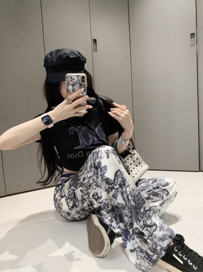 Short-sleeved high-waisted trousers suit