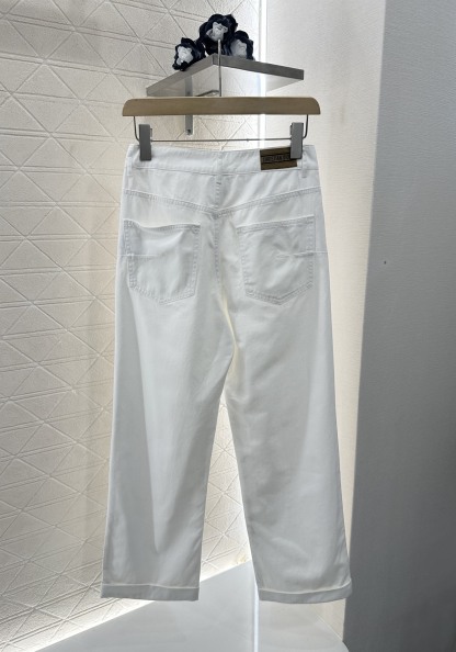 Denim webbing straight pants
