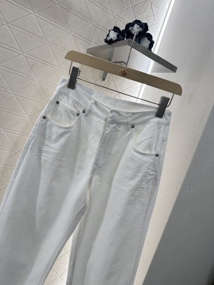 Denim webbing straight pants