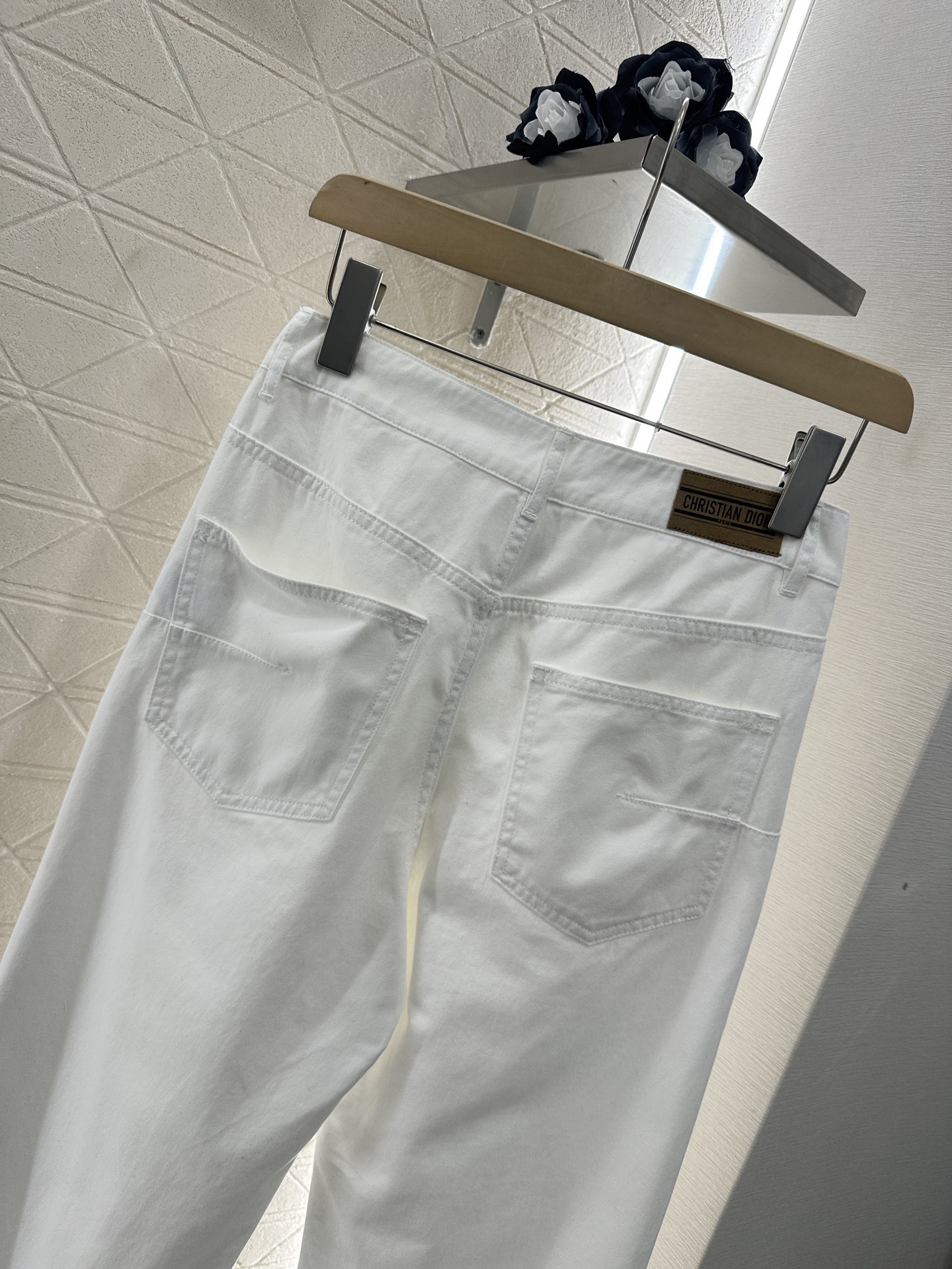 Denim webbing straight pants