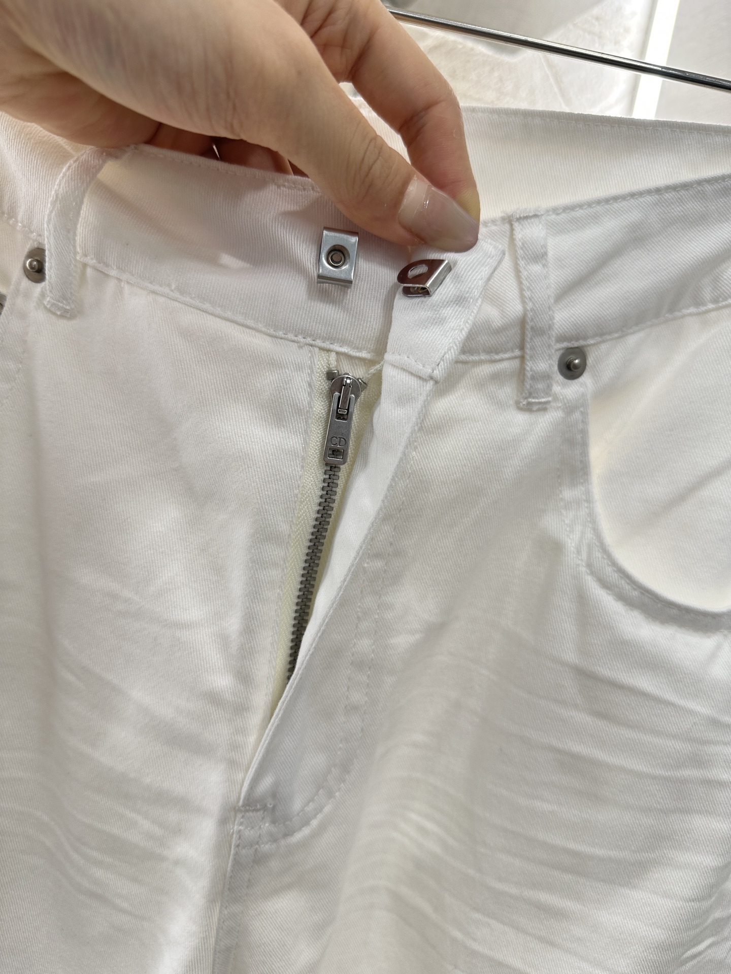 Denim webbing straight pants