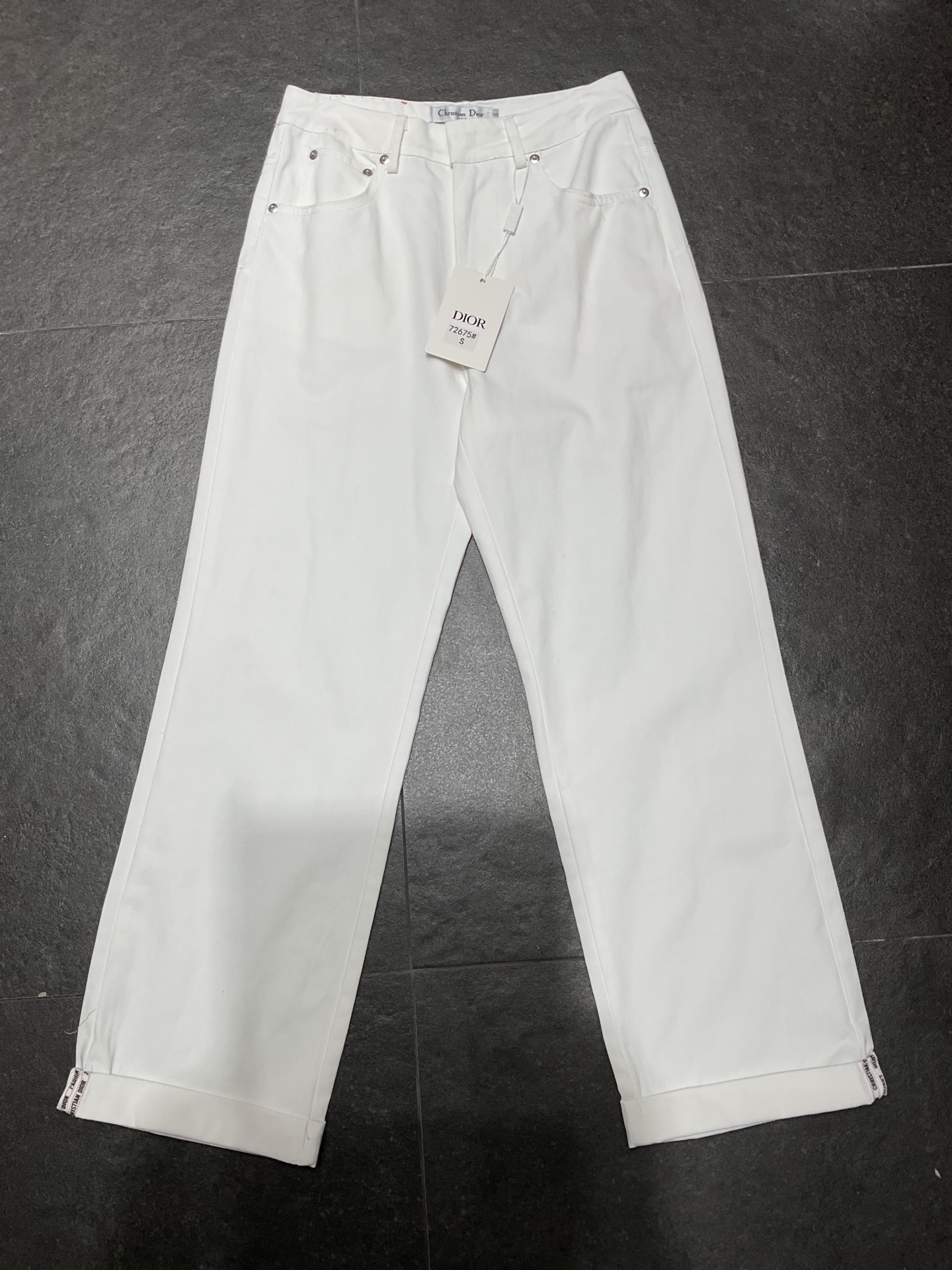 Denim webbing straight pants