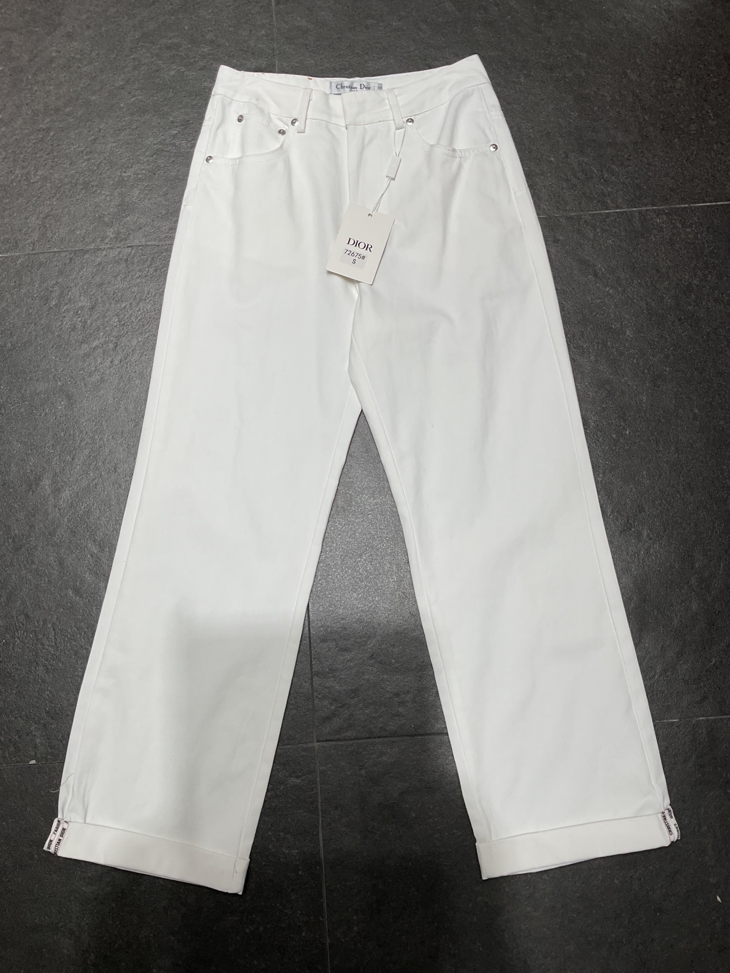 Denim webbing straight pants