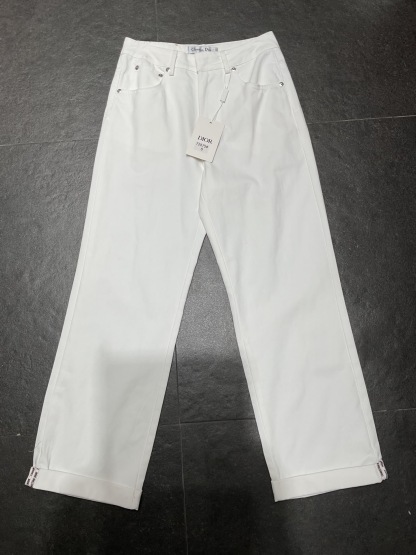 Denim webbing straight pants