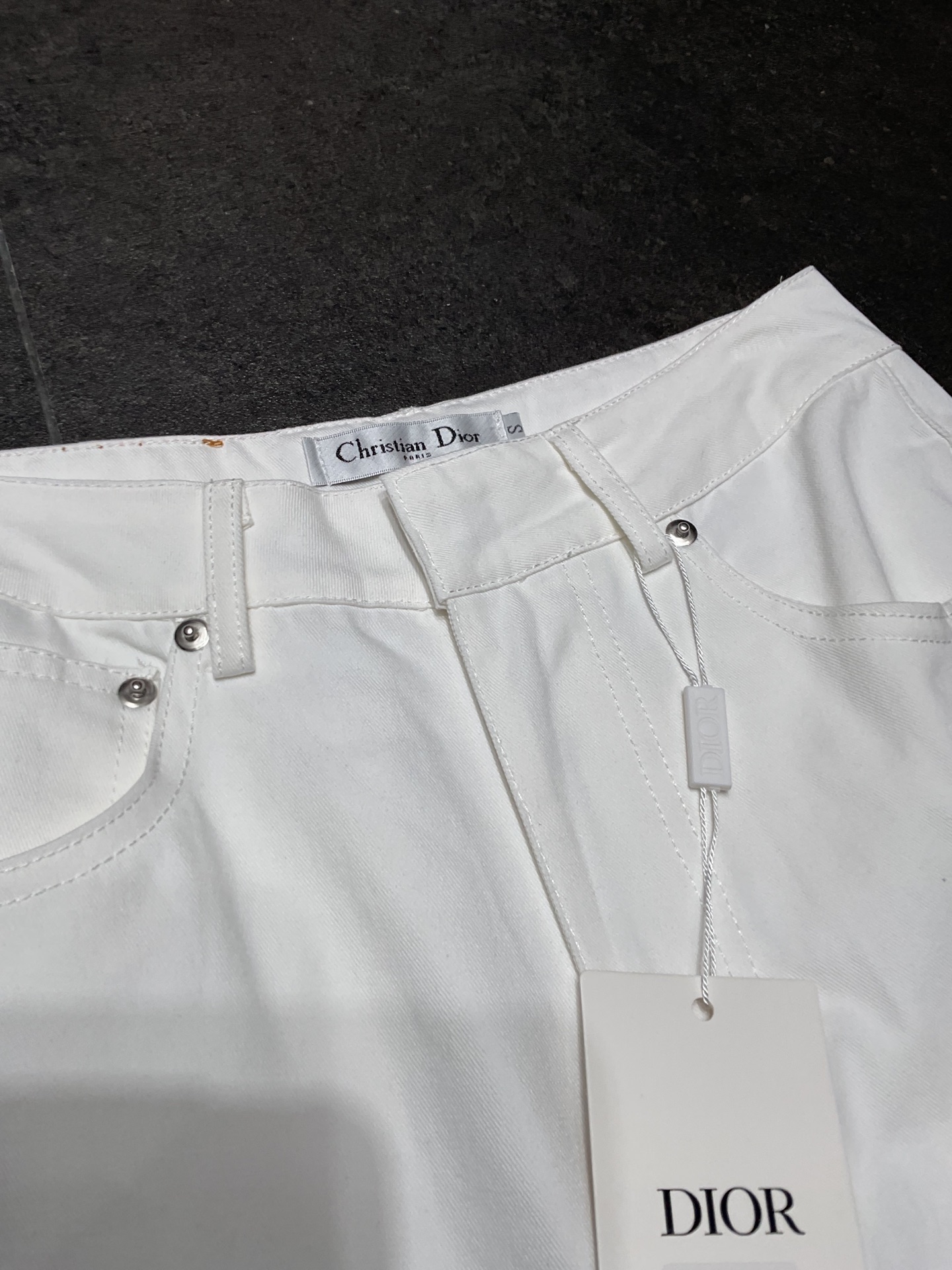 Denim webbing straight pants