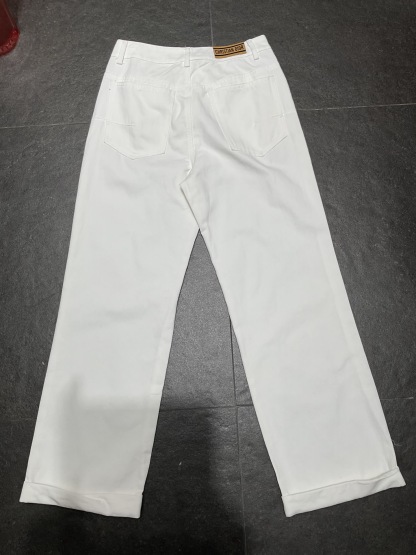 Denim webbing straight pants