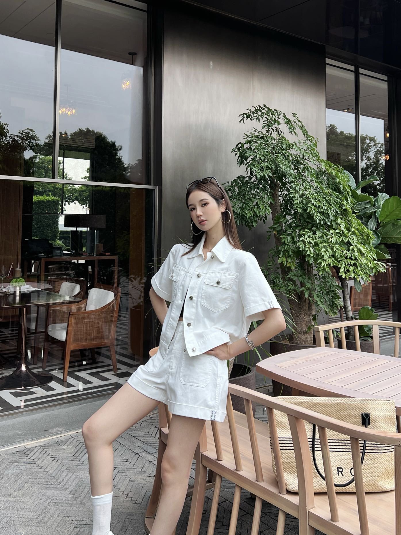 Denim jacket and shorts set