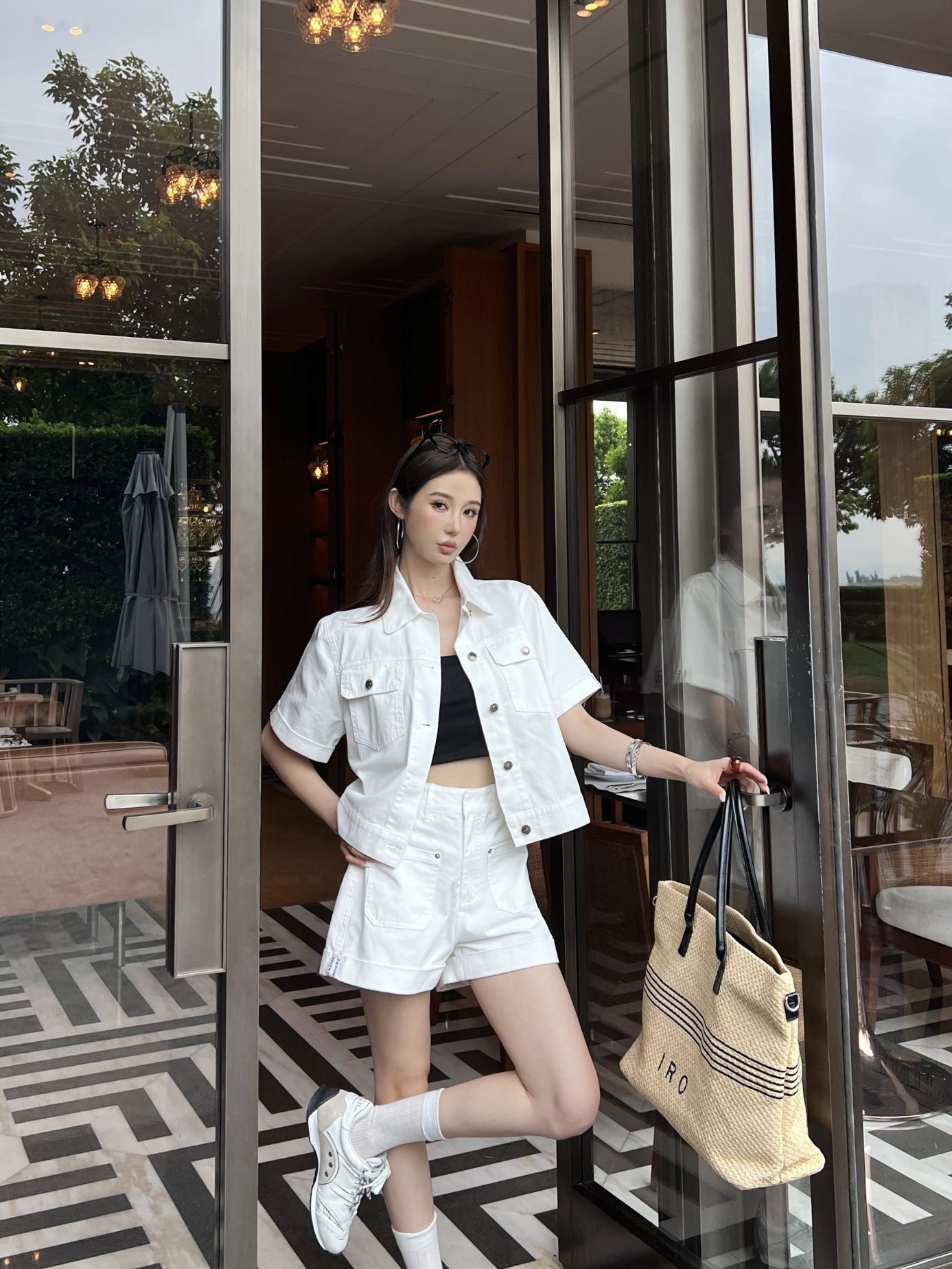 Denim jacket and shorts set