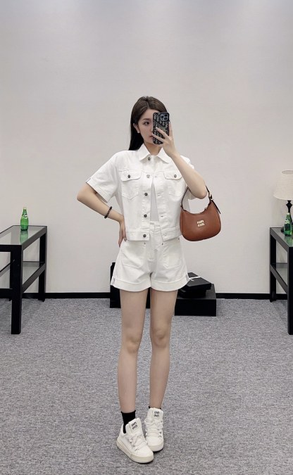 Denim jacket and shorts set