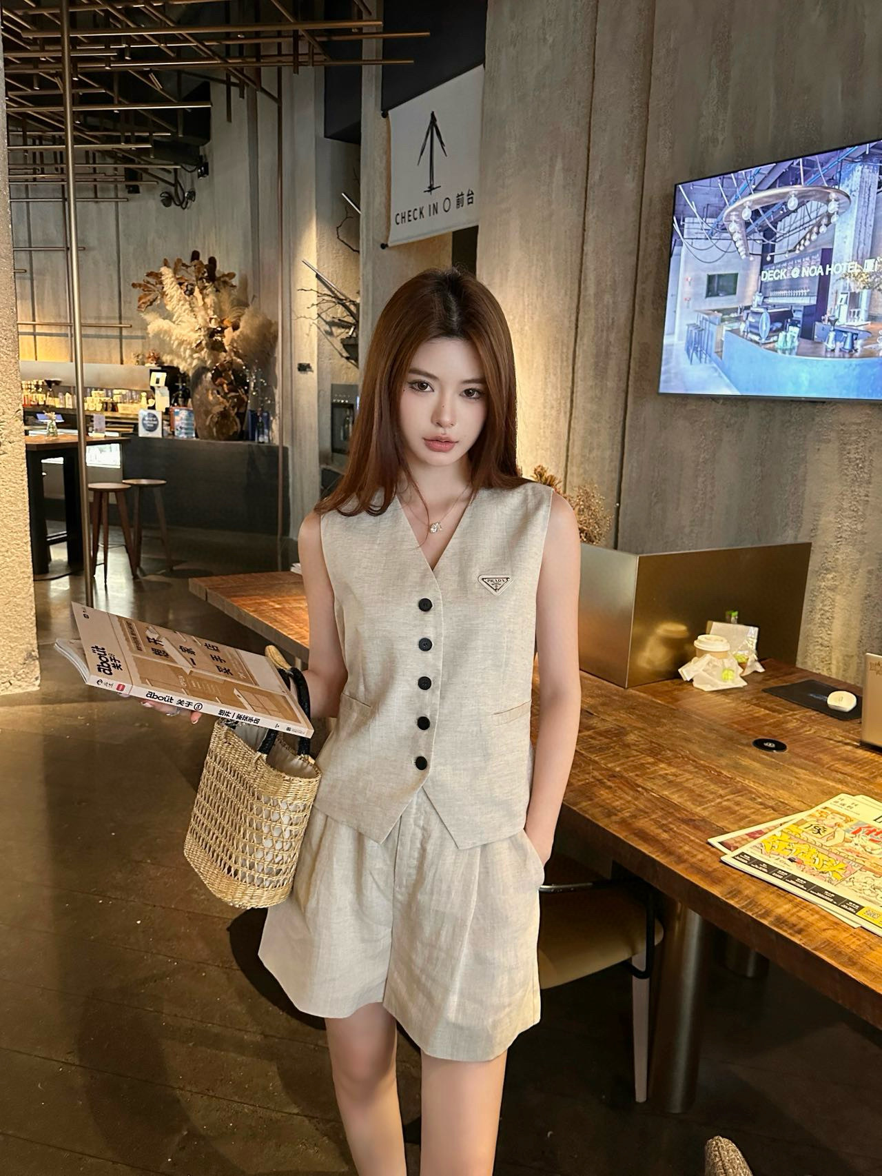 Casual vest shorts set