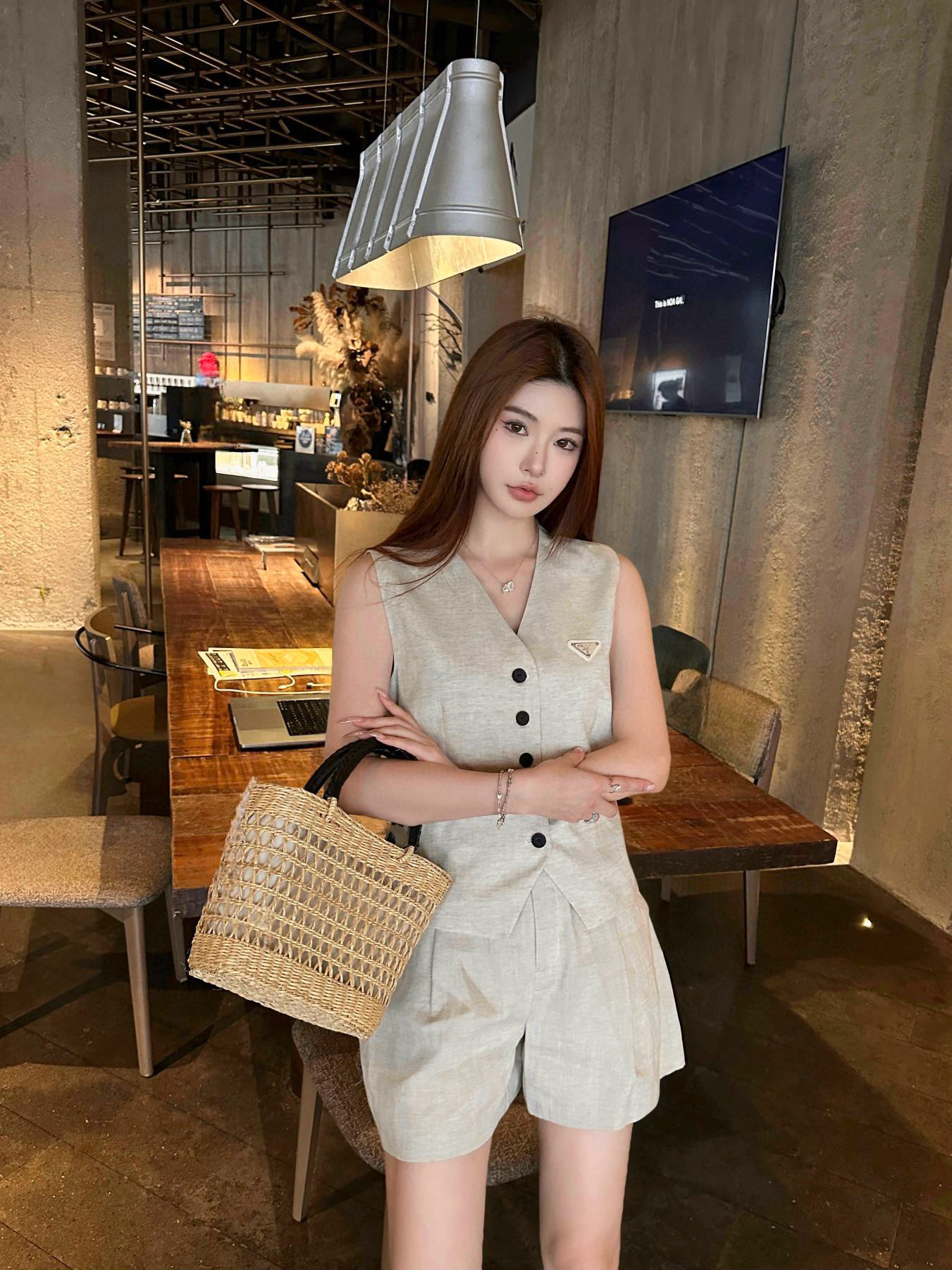 Casual vest shorts set