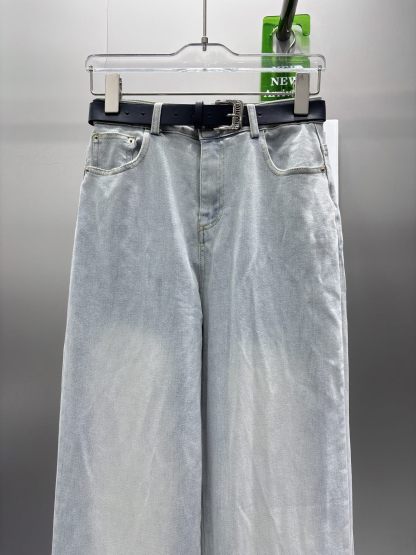 Back Pocket Embossed Lace Denim Pants