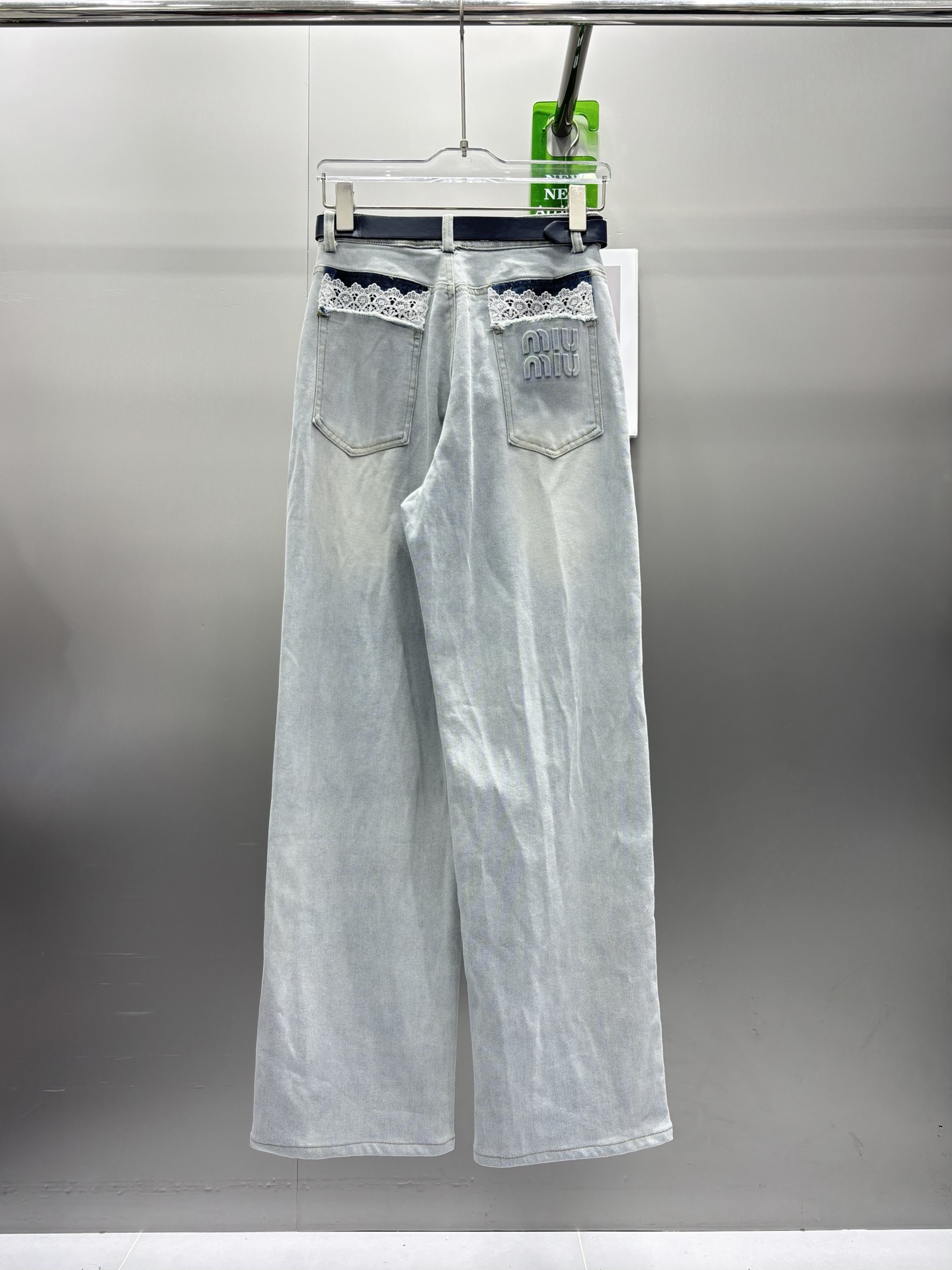 Back Pocket Embossed Lace Denim Pants