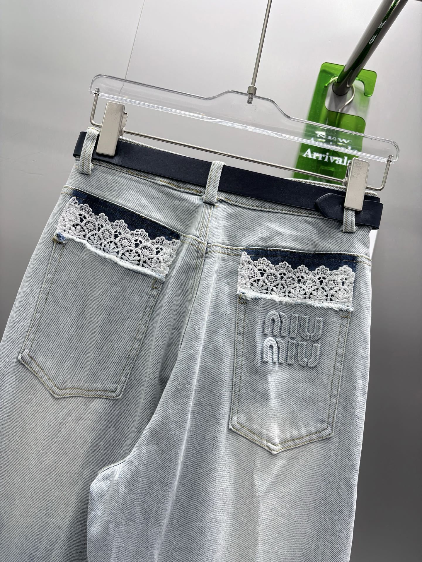 Back Pocket Embossed Lace Denim Pants