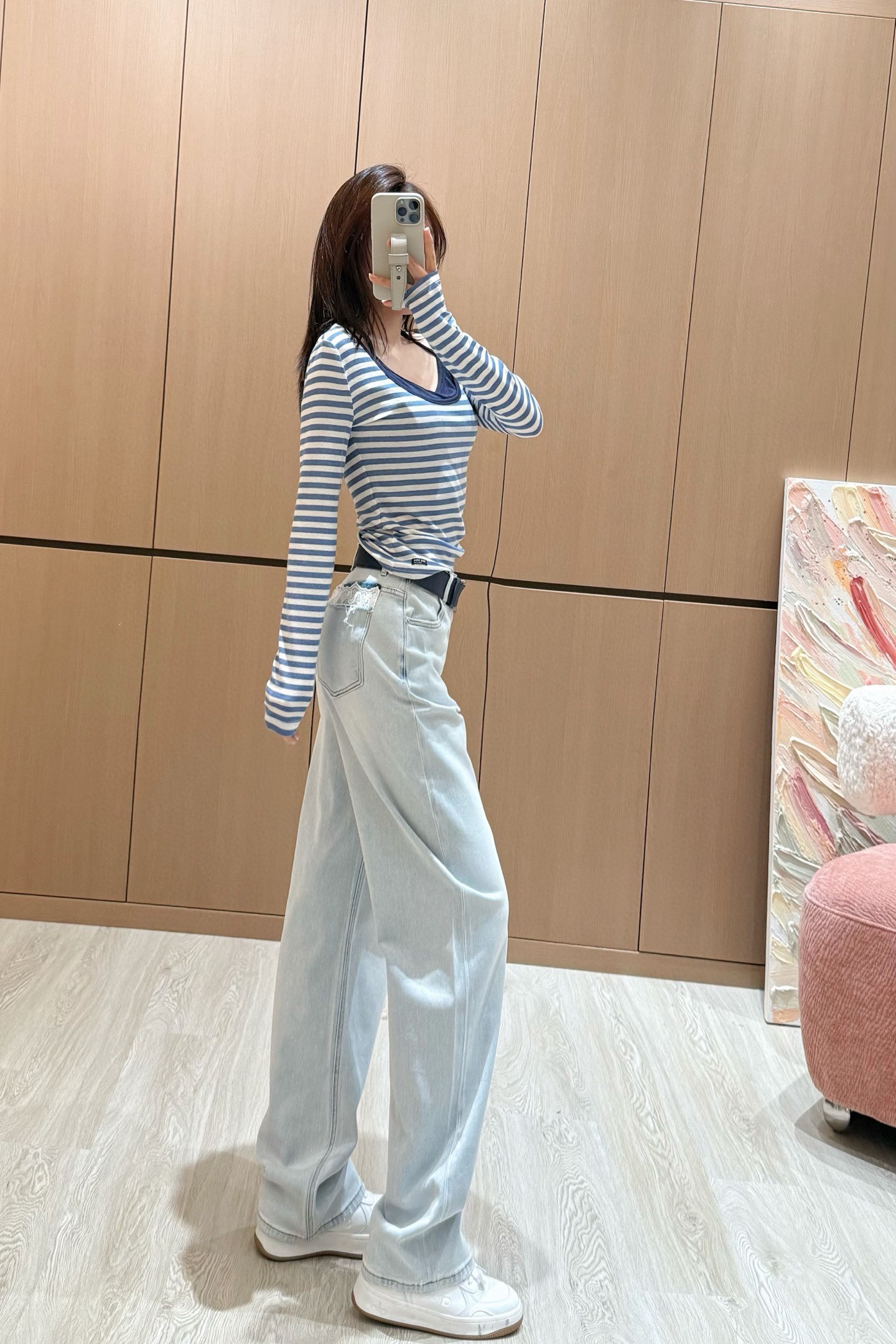 Back Pocket Embossed Lace Denim Pants