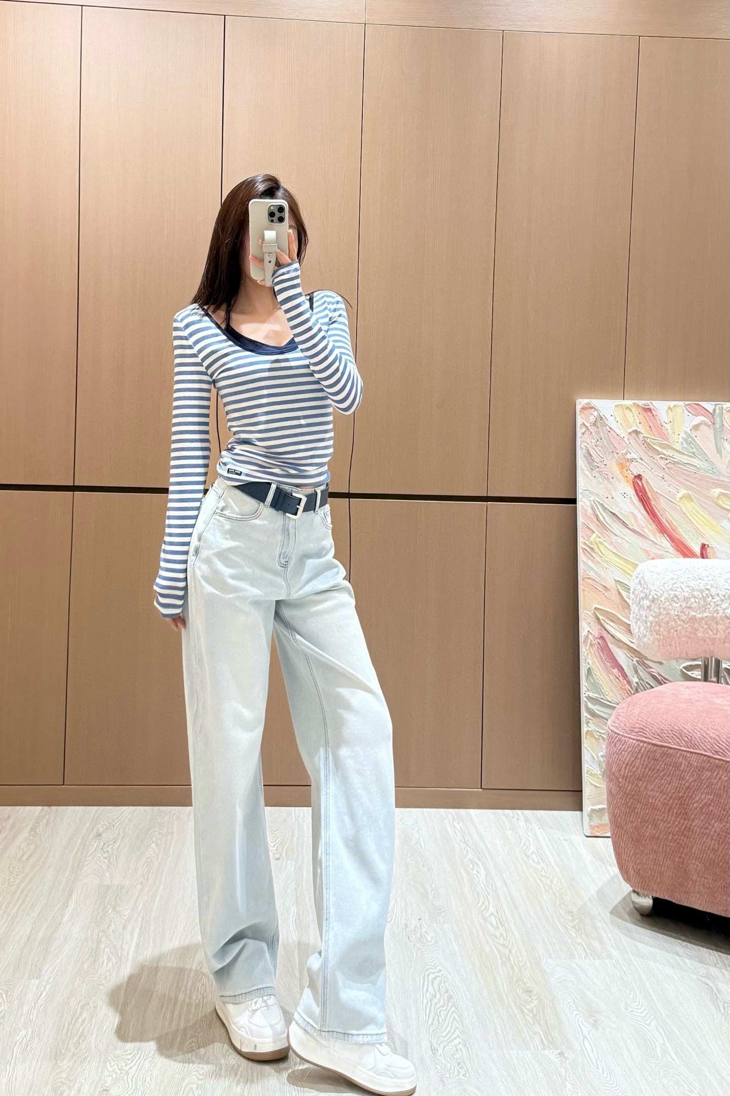 Back Pocket Embossed Lace Denim Pants